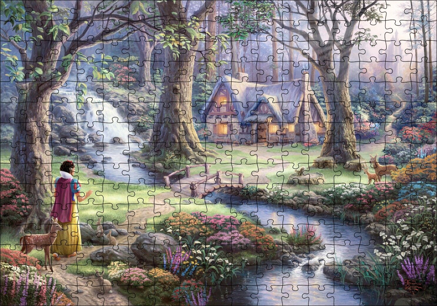 Ağaçlar Arasındaki Kahverengi ev Fantezi Sanat Periler Puzzle Yapboz MDF Ahşap 255 Parça 34 cm X 49 cm