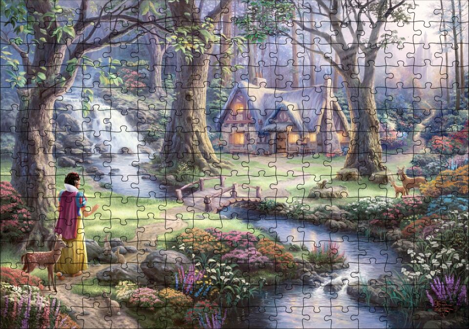 Ağaçlar Arasındaki Kahverengi ev Fantezi Sanat Periler Puzzle Yapboz MDF Ahşap 255 Parça 34 cm X 49 cm