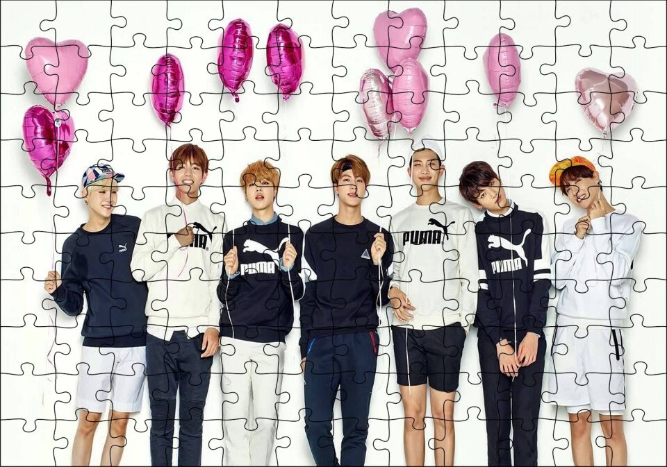 BTA Koreli Gençler Kalpli Balonlar Puzzle Yapboz MDF Ahşap