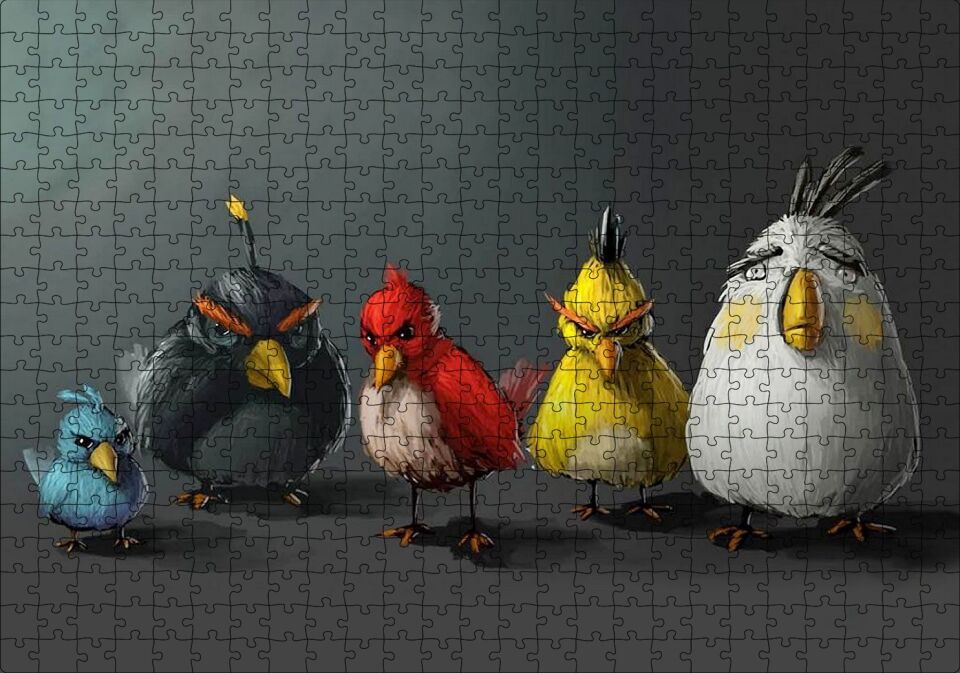 Yağlı Boya Rengarenk Kızgın Kuşlar Görseli Puzzle Yapboz MDF Ahşap 500 Parça 49 cm X 68 cm