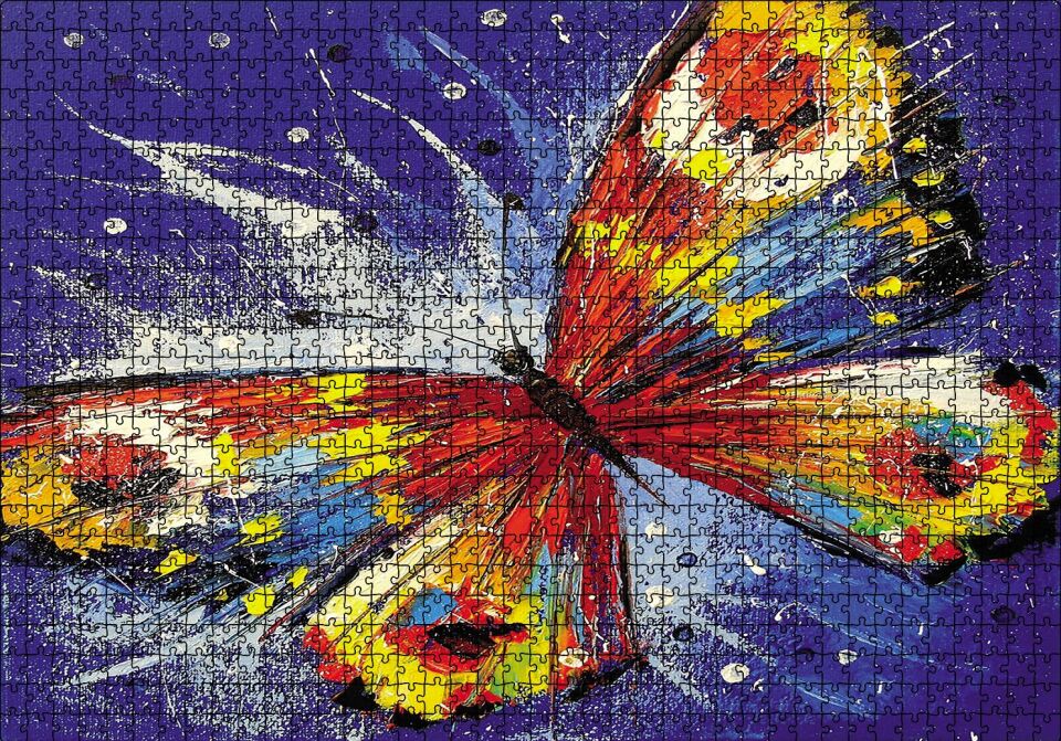 Renkli Kelebek Yağlı Boyalı Puzzle Yapboz MDF Ahşap 1000 Parça 49 cm X 68 cm