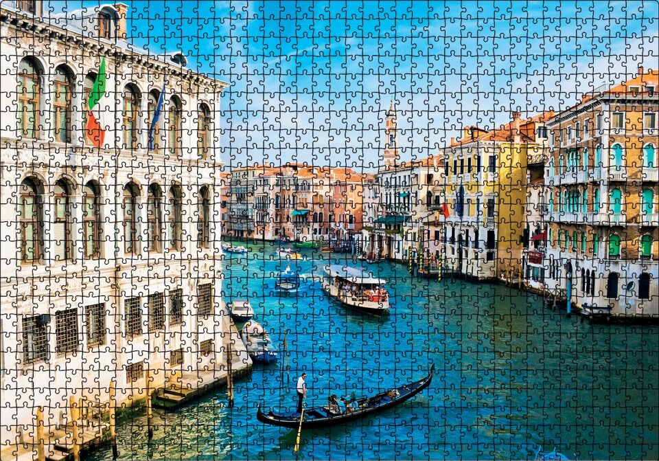 Venedik Büyük Kanal ve Binalar Puzzle Yapboz MDF Ahşap 1000 Parça 49 cm X 68 cm