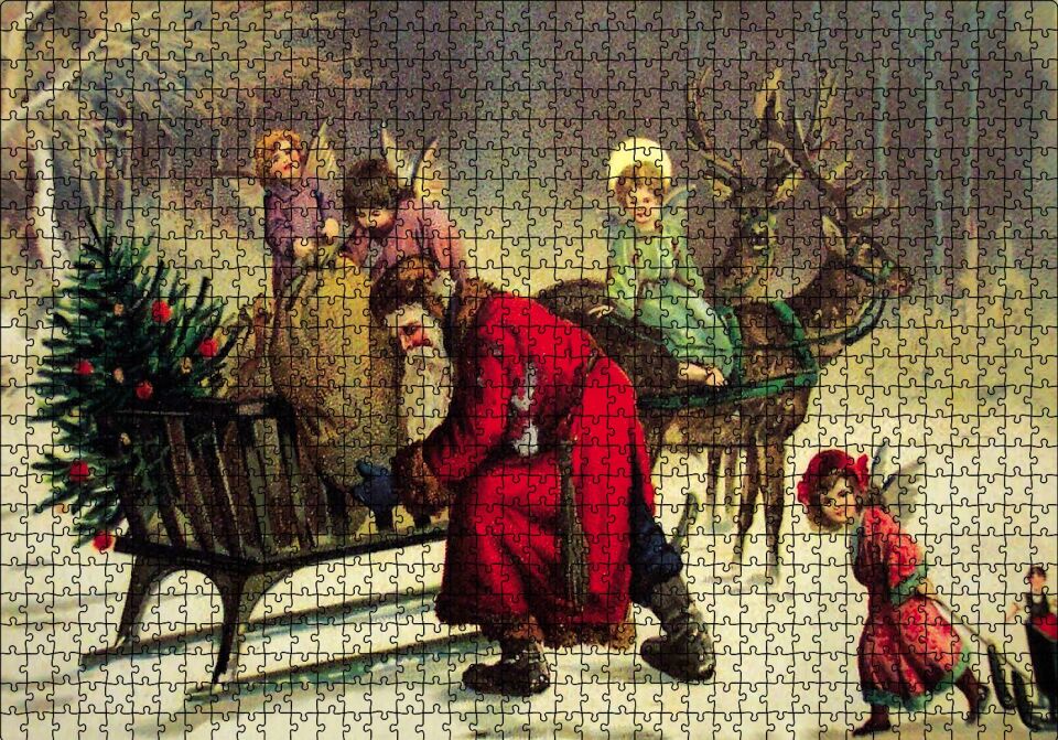 Tüm Noel Eğlencesi Sizin Olsun Noel Baba Puzzle Yapboz MDF Ahşap 1000 Parça 49 cm X 68 cm