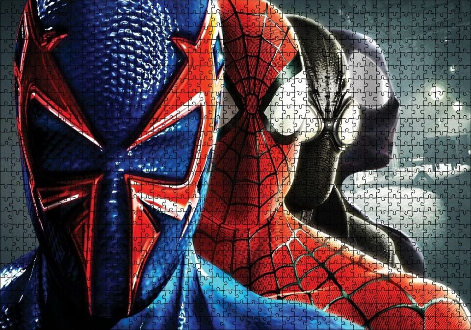Spider Man Tüm Kostümleri Puzzle Yapboz MDF Ahşap 1000 Parça 49 cm X 68 cm
