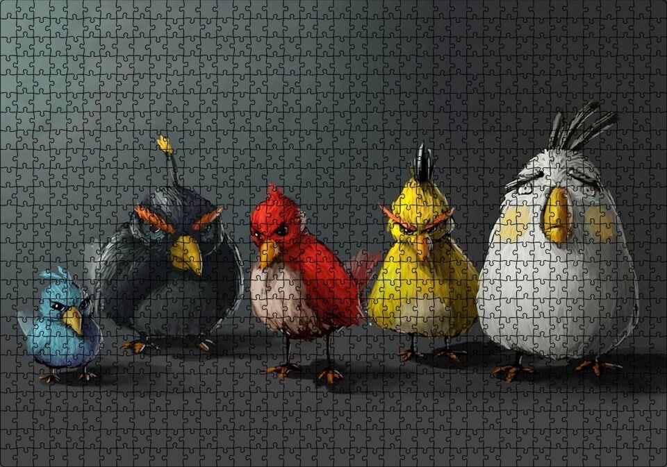 Yağlı Boya Rengarenk Kızgın Kuşlar Görseli Puzzle Yapboz MDF Ahşap 1000 Parça 49 cm X 68 cm