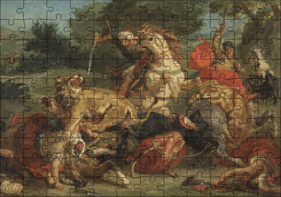 Aslan Avı Eugène Delacroix Sanat Görseli Puzzle Yapboz MDF Ahşap 120 Parça 24 cm X 34 cm
