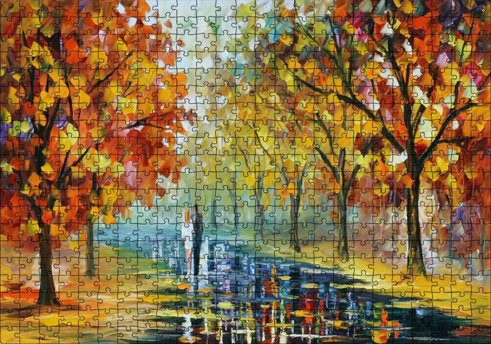Ağaçlı Yolda Sevgili Çift Puzzle Yapboz MDF Ahşap 500 Parça 49 cm X 68 cm
