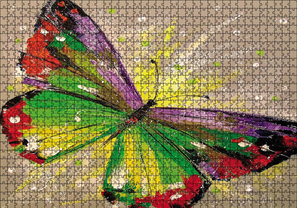 Renkli Kelebek Yağlı Boya Puzzle Yapboz MDF Ahşap 1000 Parça 49 cm X 68 cm