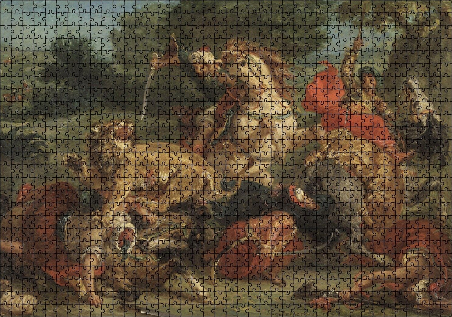 Aslan Avı Eugène Delacroix Sanat Görseli Puzzle Yapboz MDF Ahşap 1000 Parça 49 cm X 68 cm