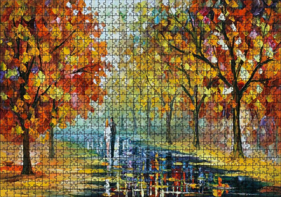 Ağaçlı Yolda Sevgili Çift Puzzle Yapboz MDF Ahşap 1000 Parça 49 cm X 68 cm