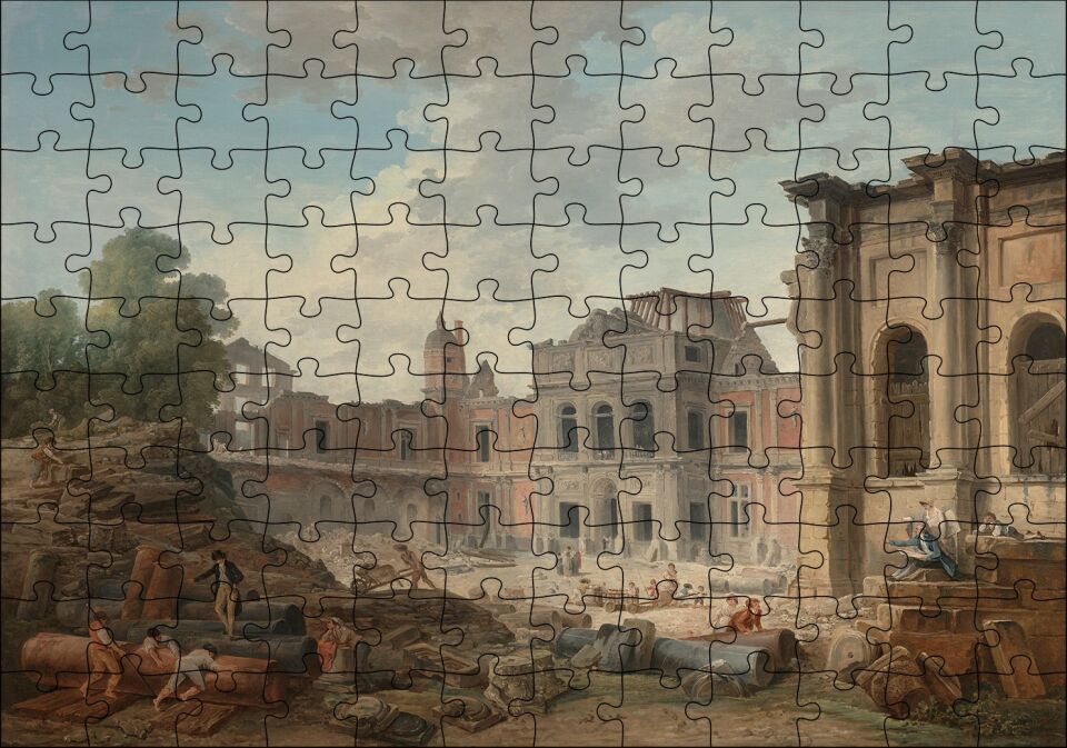 Meudon Şatosu'nun Yıklışı Puzzle Yapboz MDF Ahşap 120 Parça 24 cm X 34 cm