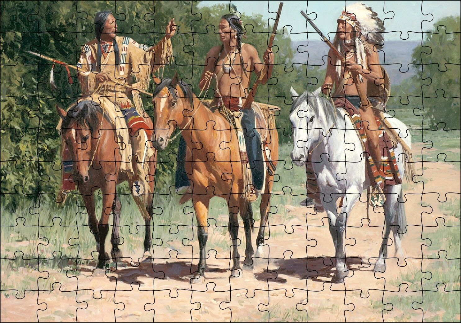 Avcı Kızılderili Görseli Puzzle Yapboz MDF Ahşap 120 Parça 24 cm X 34 cm