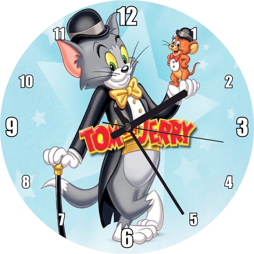 Tom ve Jerry Görsel Afişi Mdf Ahşap Duvar Saati 30 cm Çap