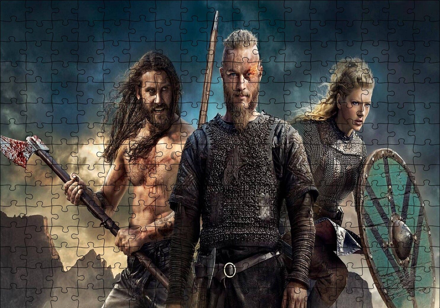 Vikingler Ragnar Lagertha Rollo Puzzle Yapboz MDF Ahşap 255 Parça 34 cm X 49 cm