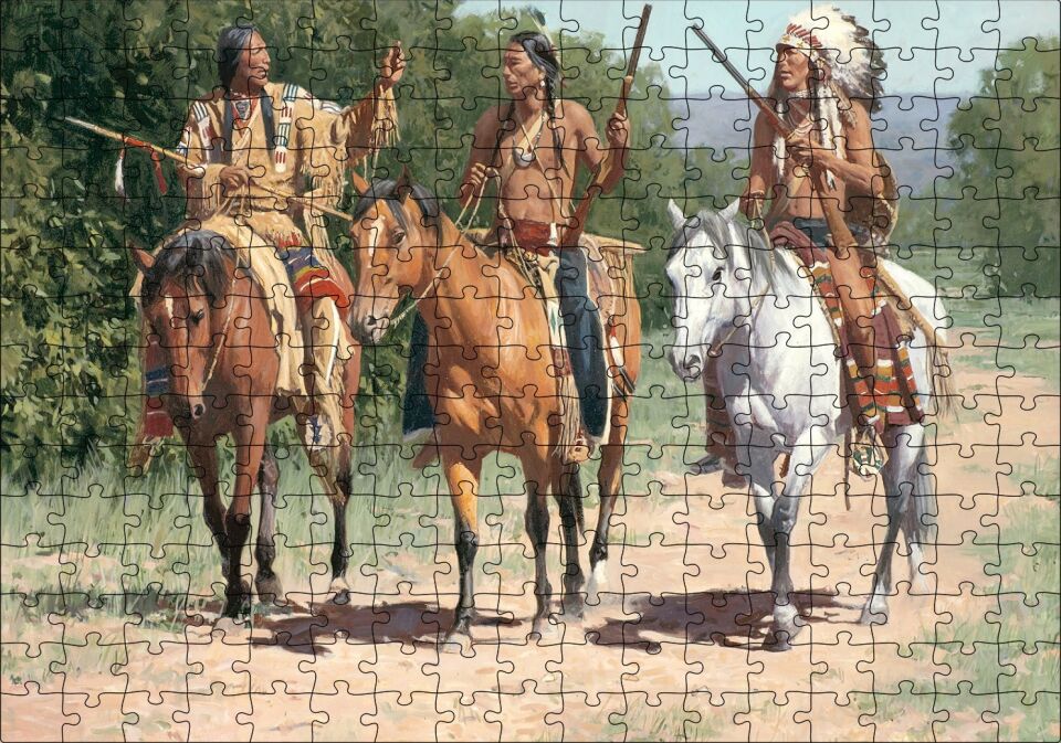 Avcı Kızılderili Görseli Puzzle Yapboz MDF Ahşap 255 Parça 34 cm X 49 cm