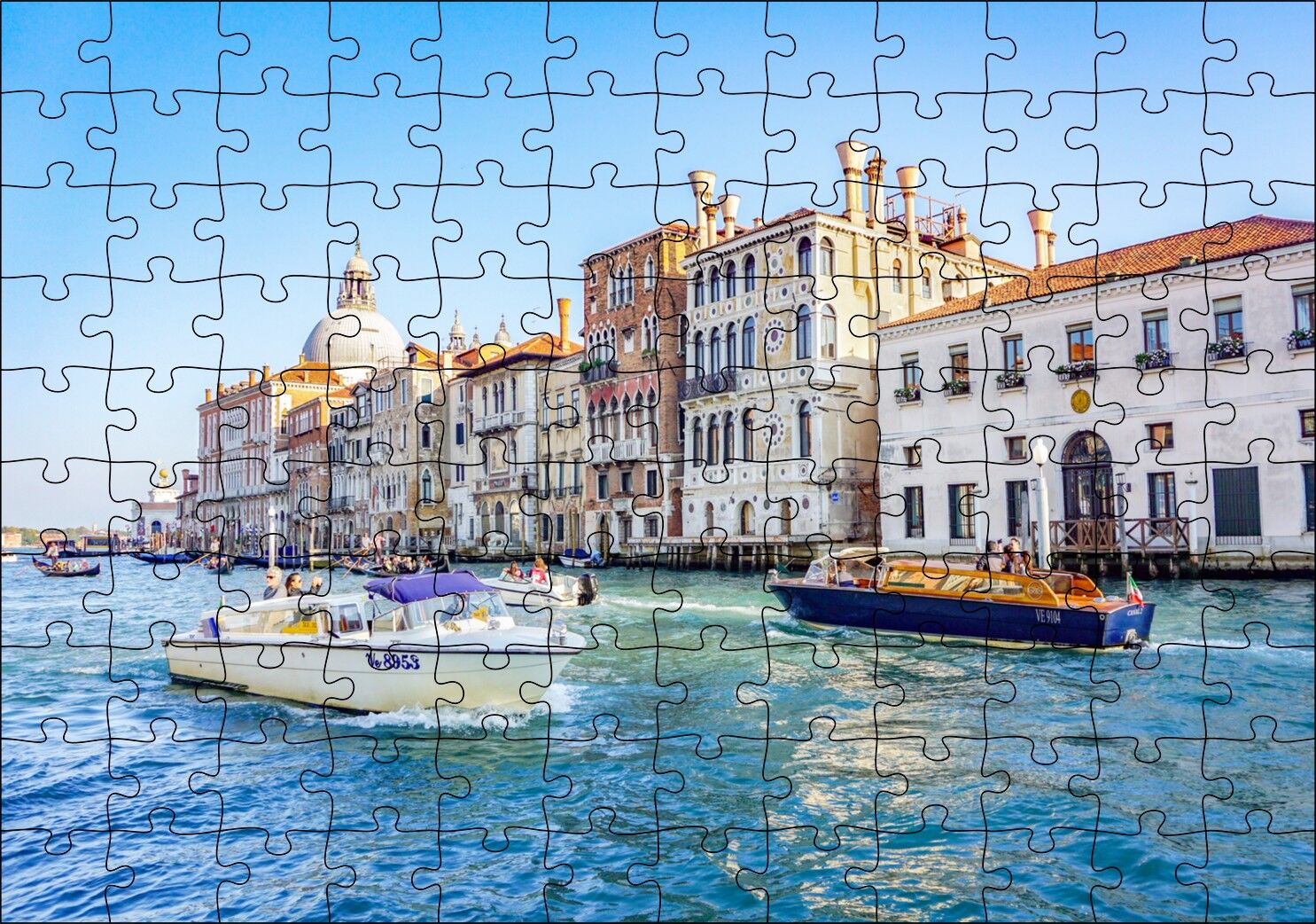 İtalya Venedik Binalar ve Kanalda Tekneler Puzzle Yapboz MDF Ahşap