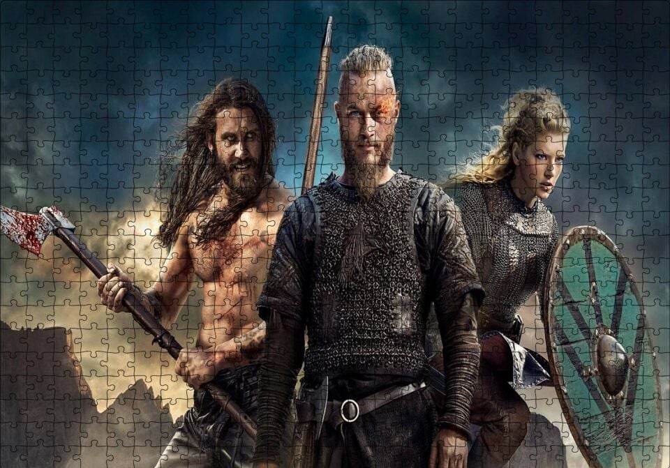 Vikingler Ragnar Lagertha Rollo Puzzle Yapboz MDF Ahşap 500 Parça 49 cm X 68 cm