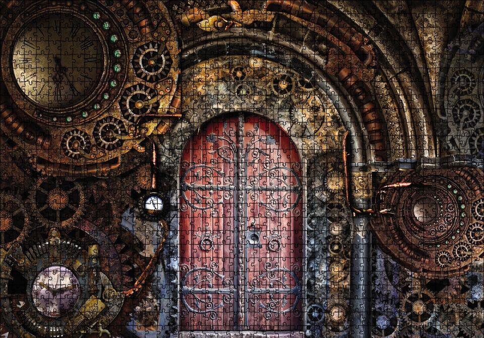 Dişliler Piriç Kapı Zaman Puzzle Yapboz MDF Ahşap 1000 Parça 49 cm X 68 cm