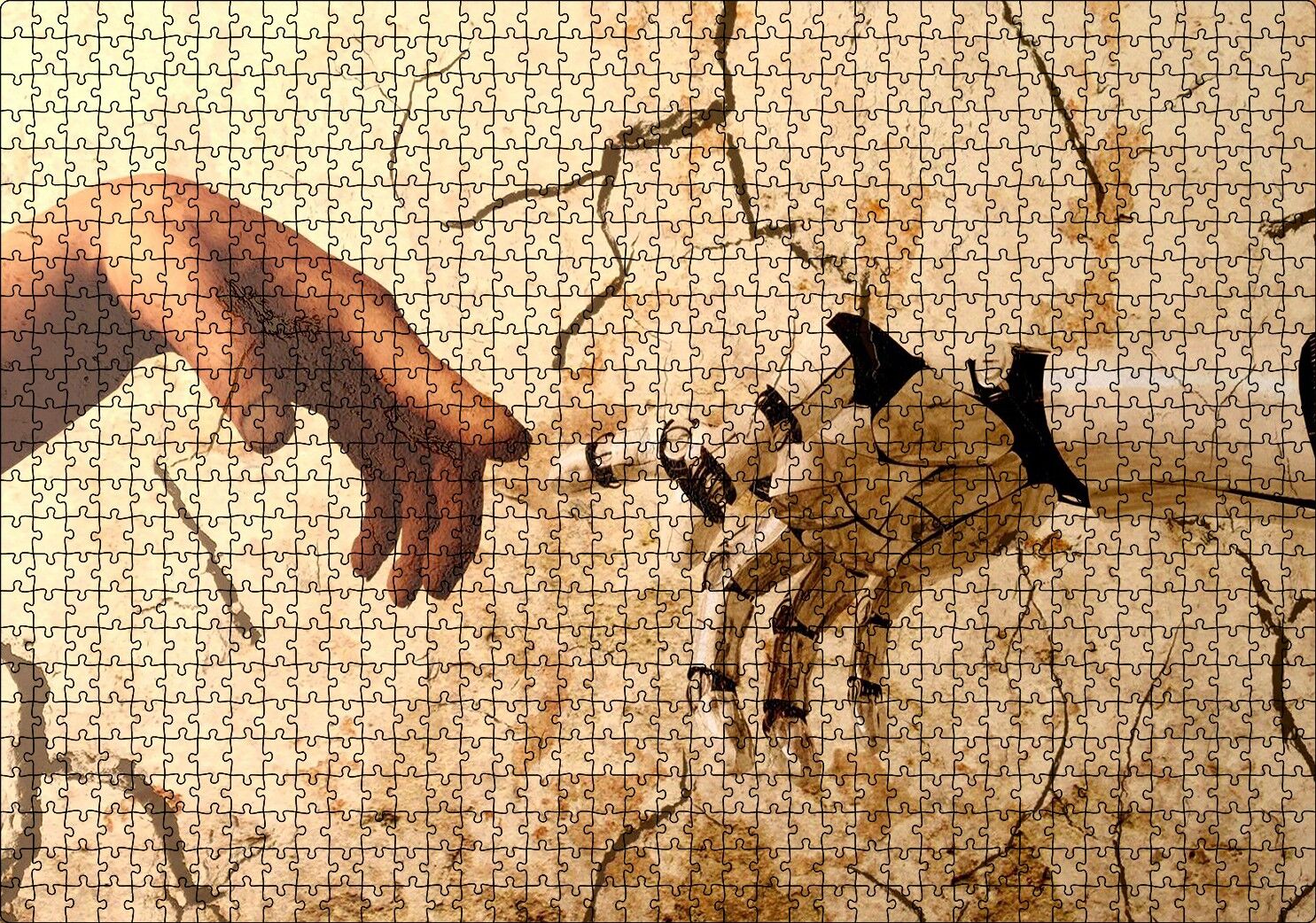 Tanrı'nın Eli ve Robot Eli Revizyon Puzzle Yapboz MDF Ahşap 1000 Parça 49 cm X 68 cm