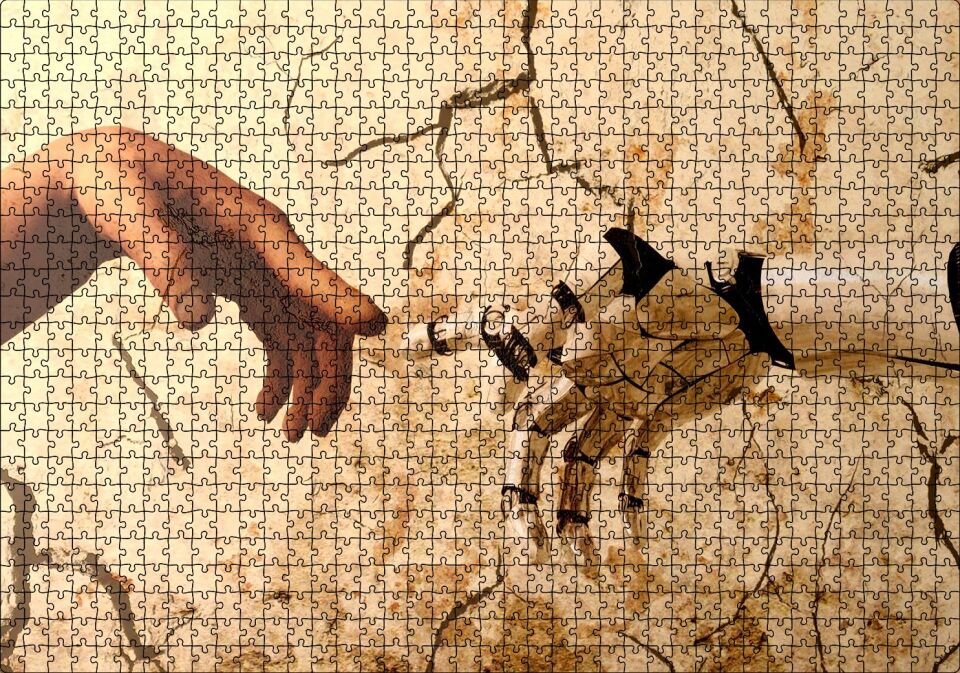 Tanrı'nın Eli ve Robot Eli Revizyon Puzzle Yapboz MDF Ahşap 1000 Parça 49 cm X 68 cm