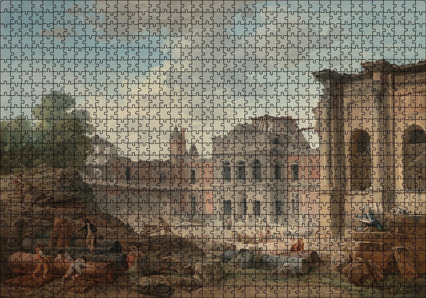 Meudon Şatosu'nun Yıklışı Puzzle Yapboz MDF Ahşap 1000 Parça 49 cm X 68 cm