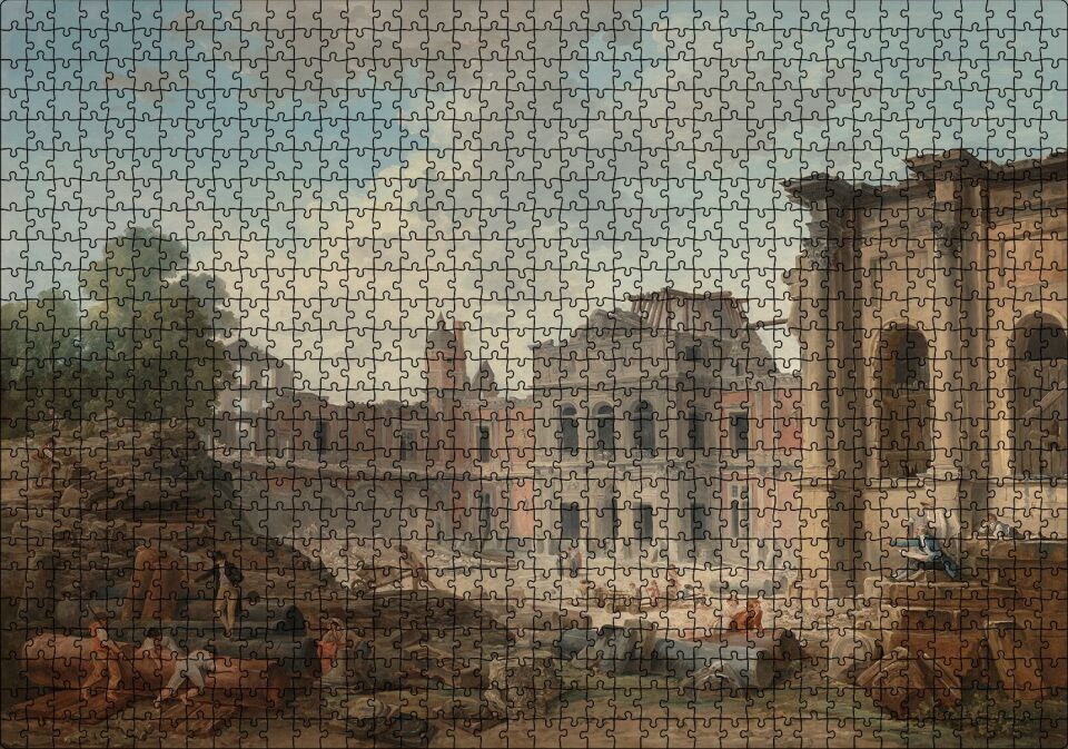 Meudon Şatosu'nun Yıklışı Puzzle Yapboz MDF Ahşap 1000 Parça 49 cm X 68 cm