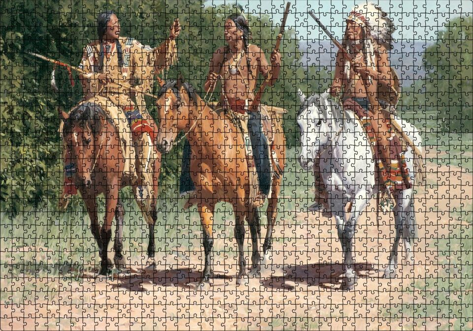 Avcı Kızılderili Görseli Puzzle Yapboz MDF Ahşap 1000 Parça 49 cm X 68 cm