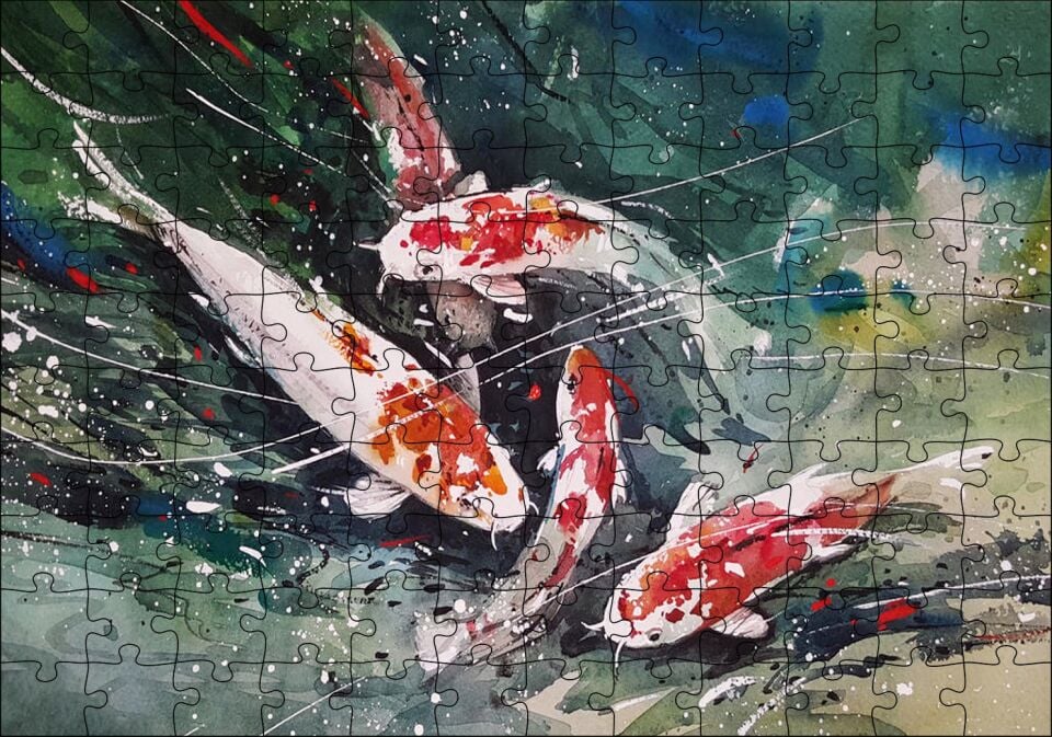 Koi Balıkları Üstten Görünüş Puzzle Yapboz MDF Ahşap