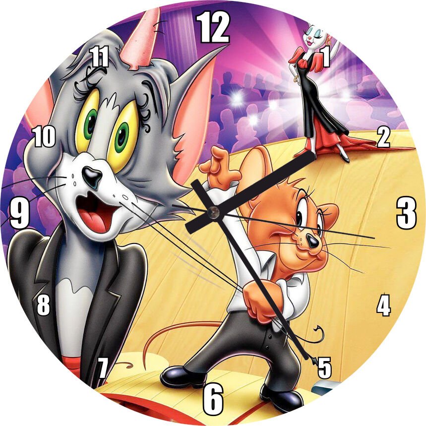 Tom ve Jerry ile Dansçı Kız  Mdf Ahşap Duvar Saati 50 cm Çap