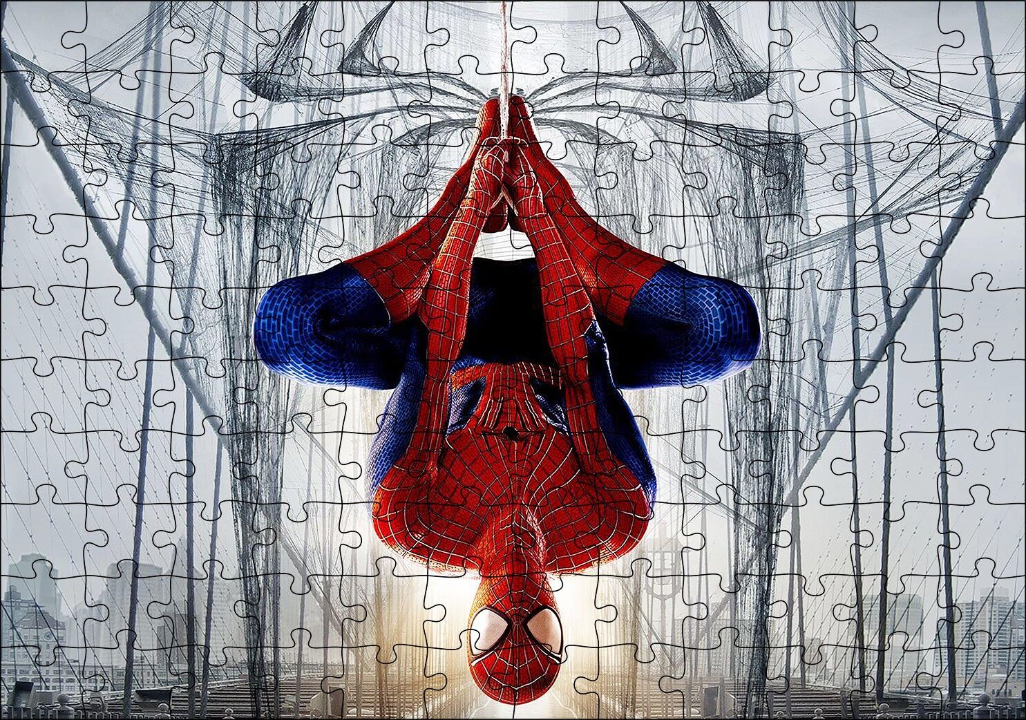 Ters Asılı Duran Spider Man Puzzle Yapboz MDF Ahşap 120 Parça 24 cm X 34 cm