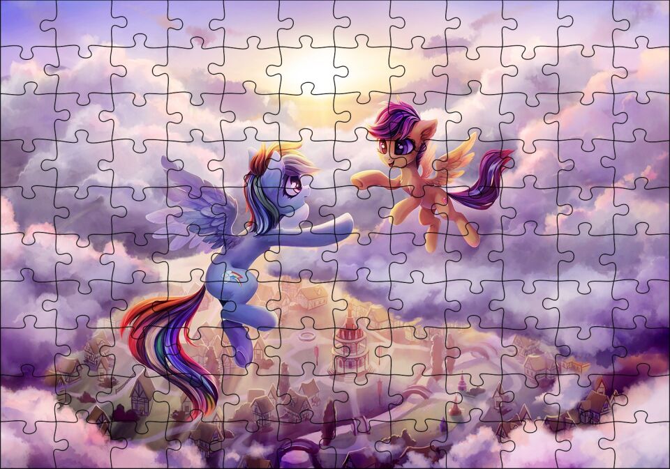 Bulutların Üzerinde İki Midilli Şehrin Üzerinde Görsel Puzzle Yapboz MDF Ahşap