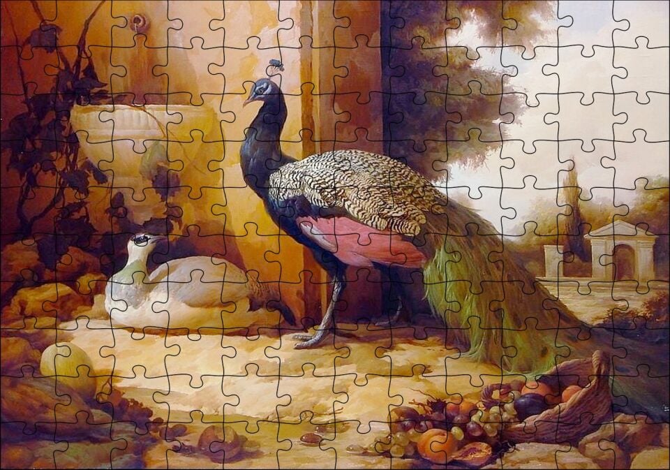 Saray Bahçesinde Bir Çift Tavuskuşu Puzzle Yapboz MDF Ahşap