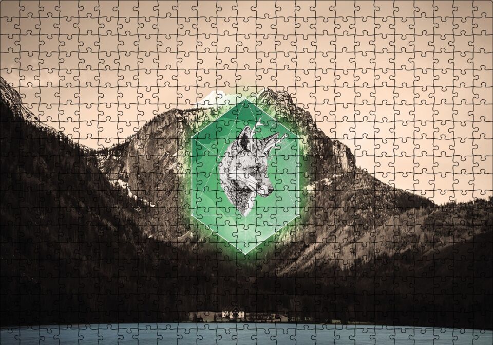 Doğa Geometrik Kurt Başı Puzzle Yapboz MDF Ahşap 500 Parça 49 cm X 68 cm