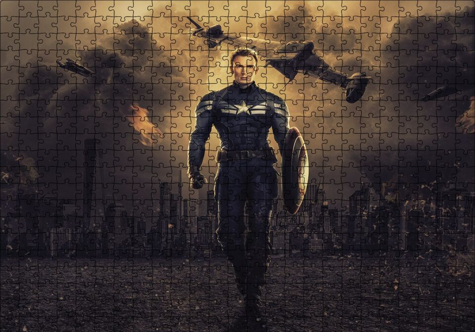 Captain America Gecede Savaş Puzzle Yapboz MDF Ahşap 500 Parça 49 cm X 68 cm
