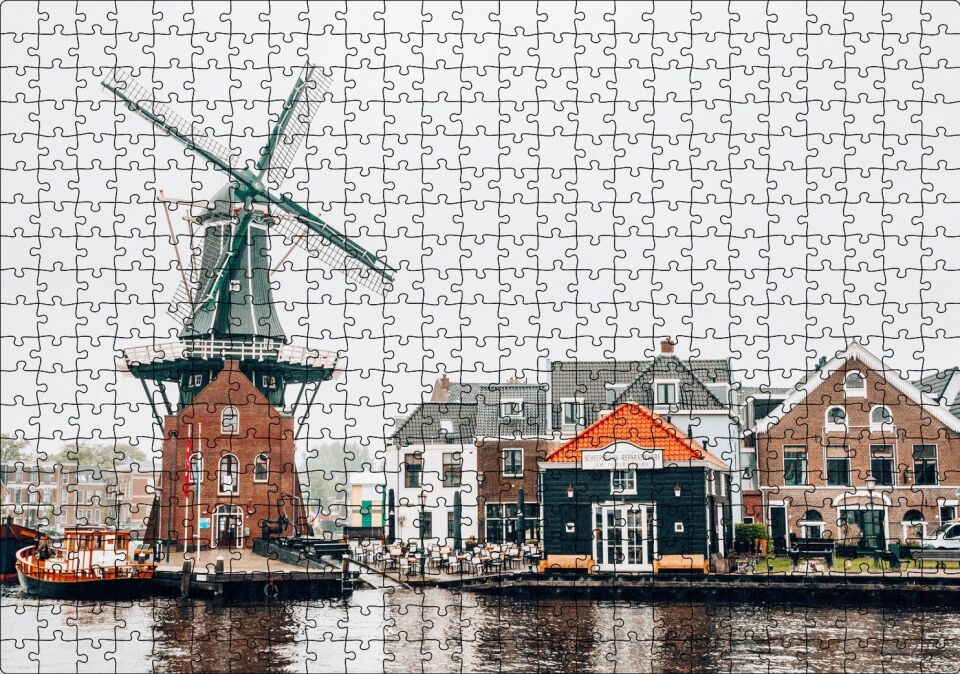 Hollanda Yeldeğirmeni ve Şirin Kasaba Puzzle Yapboz MDF Ahşap 500 Parça 49 cm X 68 cm