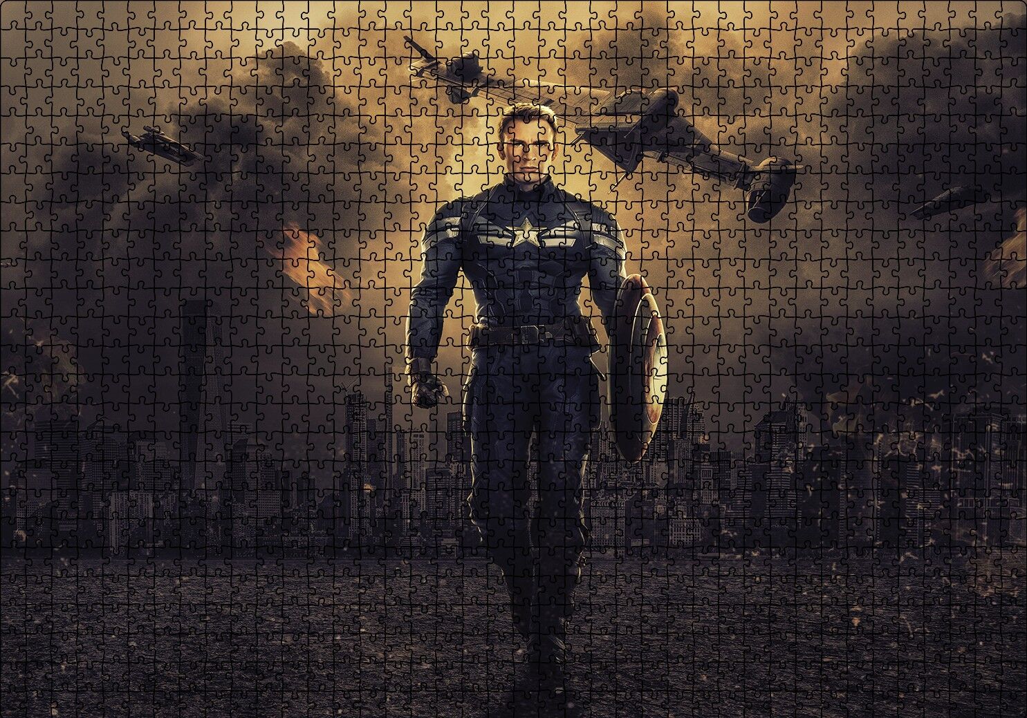 Captain America Gecede Savaş Puzzle Yapboz MDF Ahşap 1000 Parça 49 cm X 68 cm