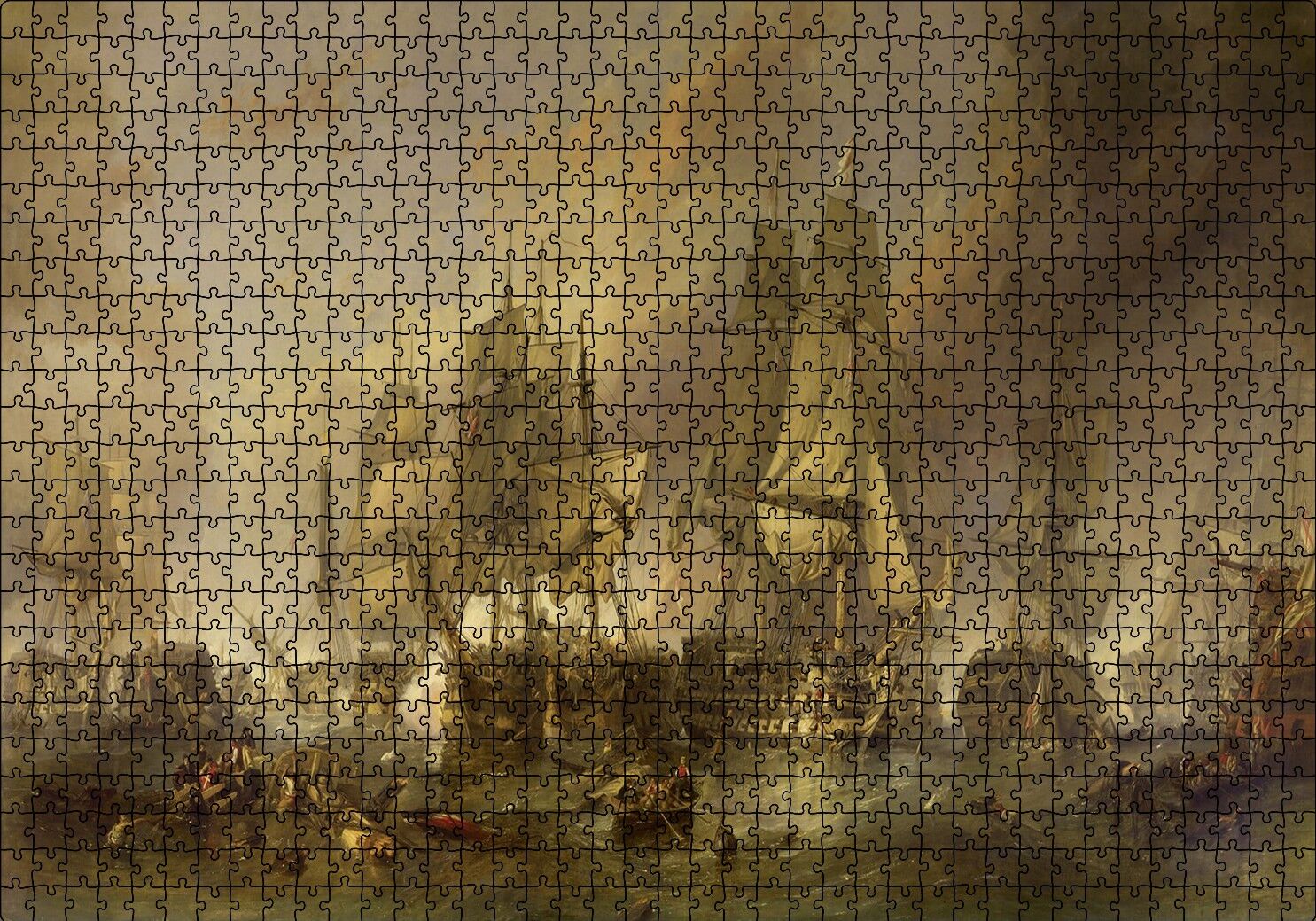 Deniz Savaşında Kalyonlar Puzzle Yapboz MDF Ahşap 1000 Parça 49 cm X 68 cm