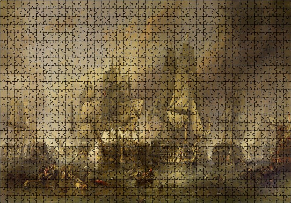 Deniz Savaşında Kalyonlar Puzzle Yapboz MDF Ahşap 1000 Parça 49 cm X 68 cm