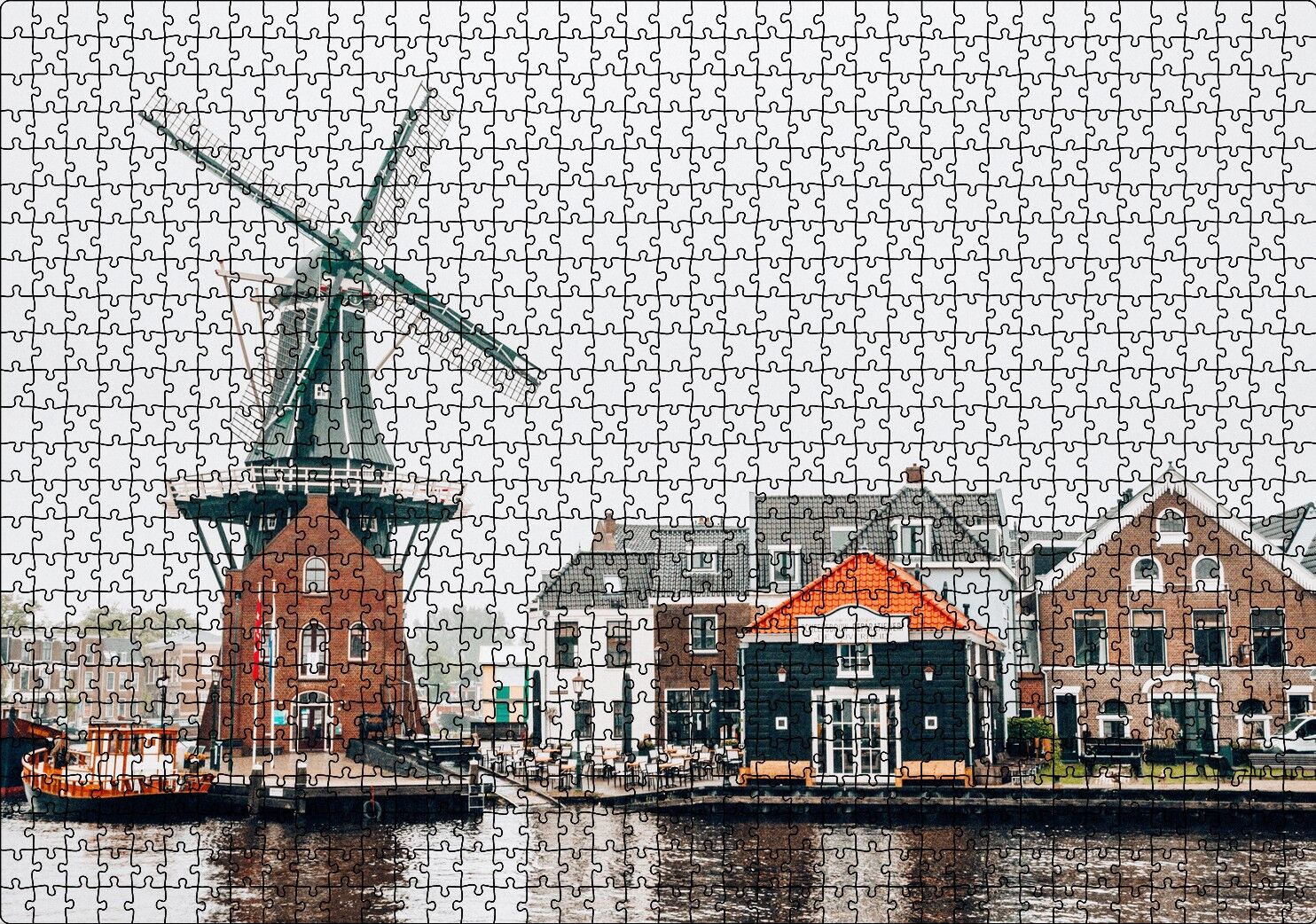 Hollanda Yeldeğirmeni ve Şirin Kasaba Puzzle Yapboz MDF Ahşap 1000 Parça 49 cm X 68 cm