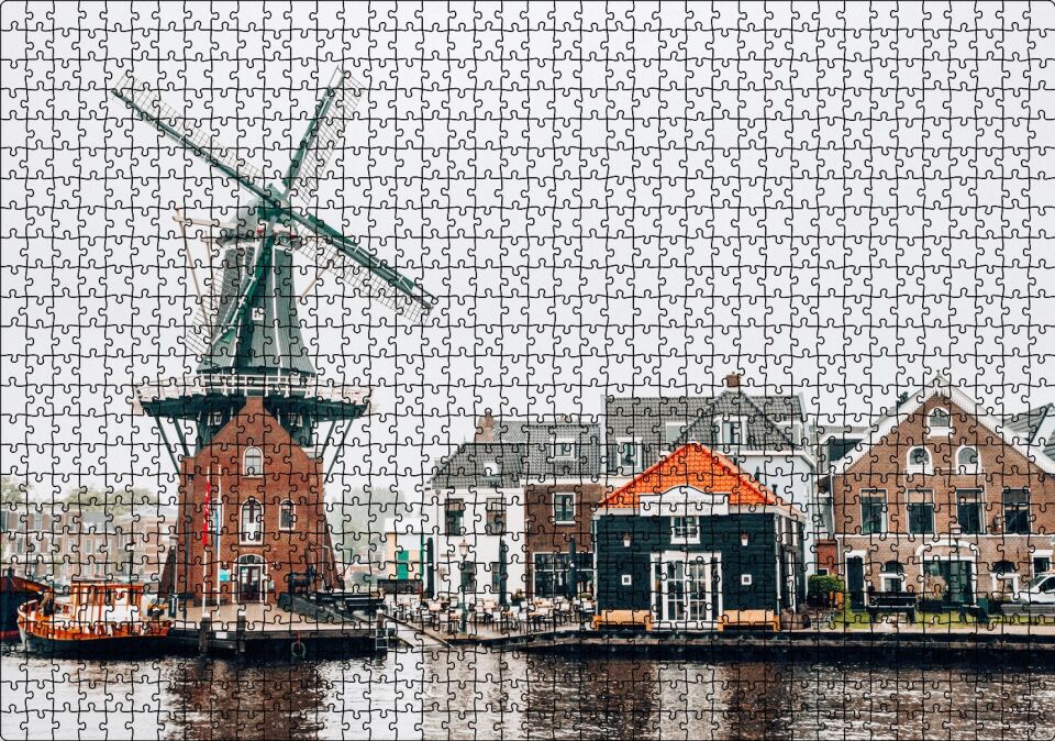 Hollanda Yeldeğirmeni ve Şirin Kasaba Puzzle Yapboz MDF Ahşap 1000 Parça 49 cm X 68 cm