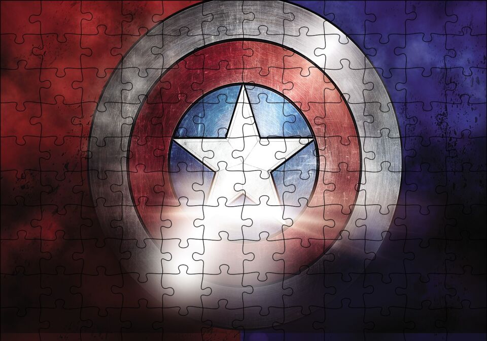 Captain Amerika'nın Kalkanı Logo Puzzle Yapboz MDF Ahşap 120 Parça 24 cm X 34 cm