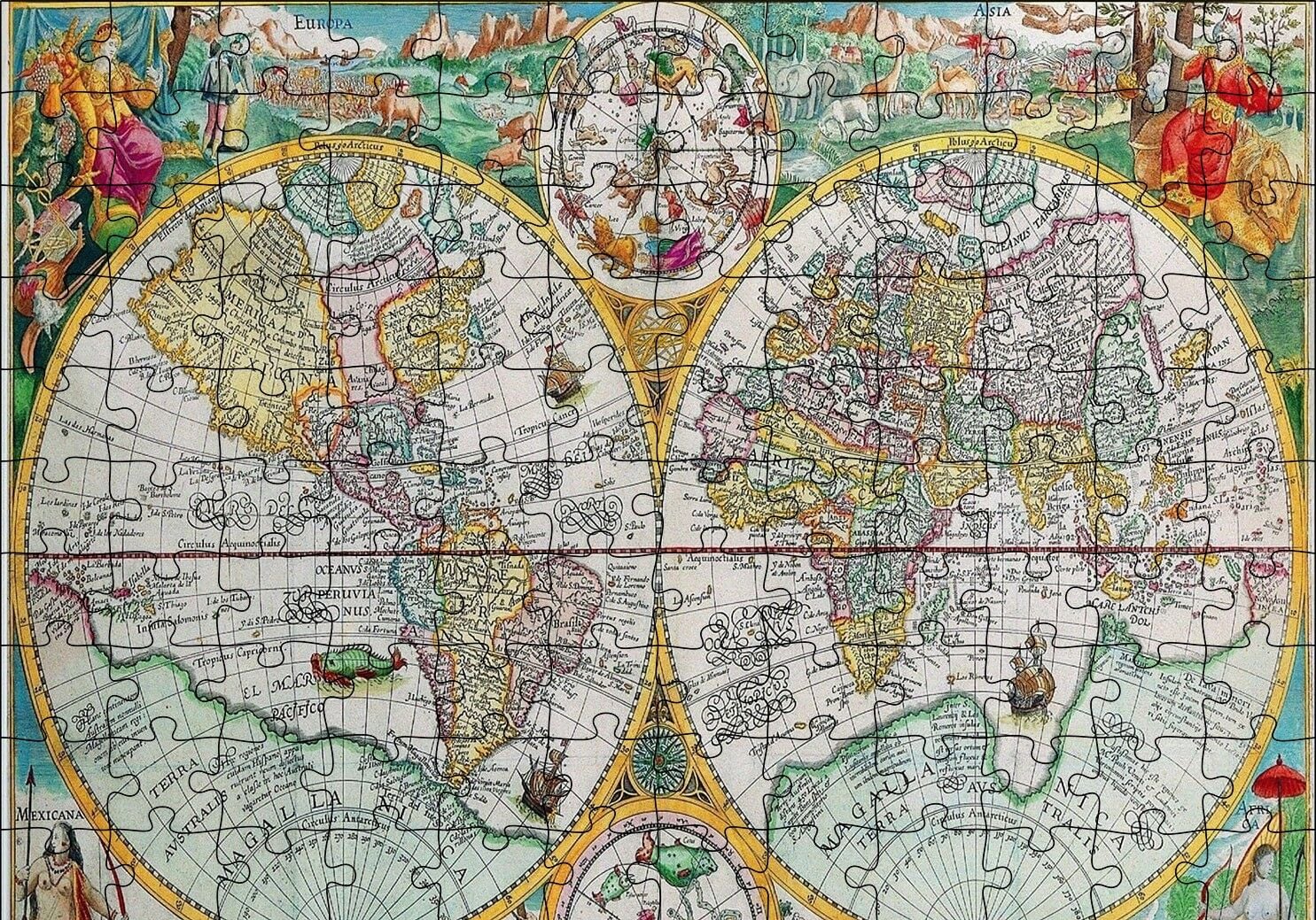 Dünya Haritası Latince ve Resimli Puzzle Yapboz MDF Ahşap 120 Parça 24 cm X 34 cm