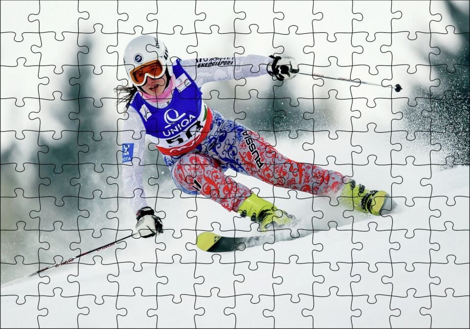 Kadın Kayakçı Siporu Puzzle Yapboz MDF Ahşap