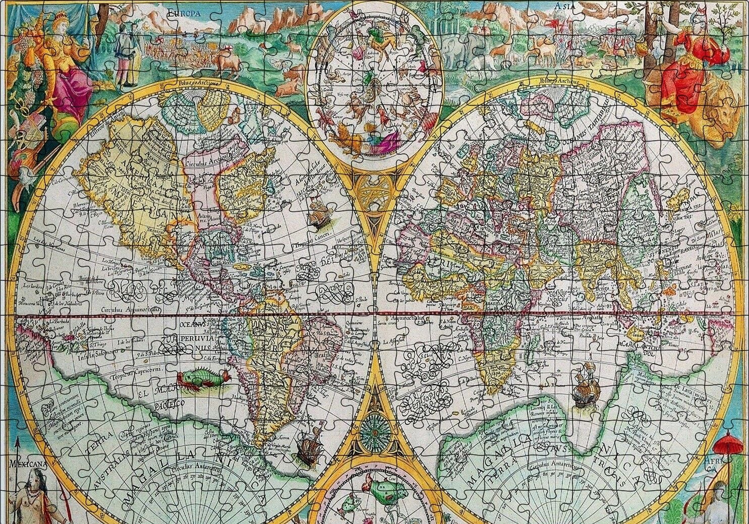 Dünya Haritası Latince ve Resimli Puzzle Yapboz MDF Ahşap 255 Parça 34 cm X 49 cm