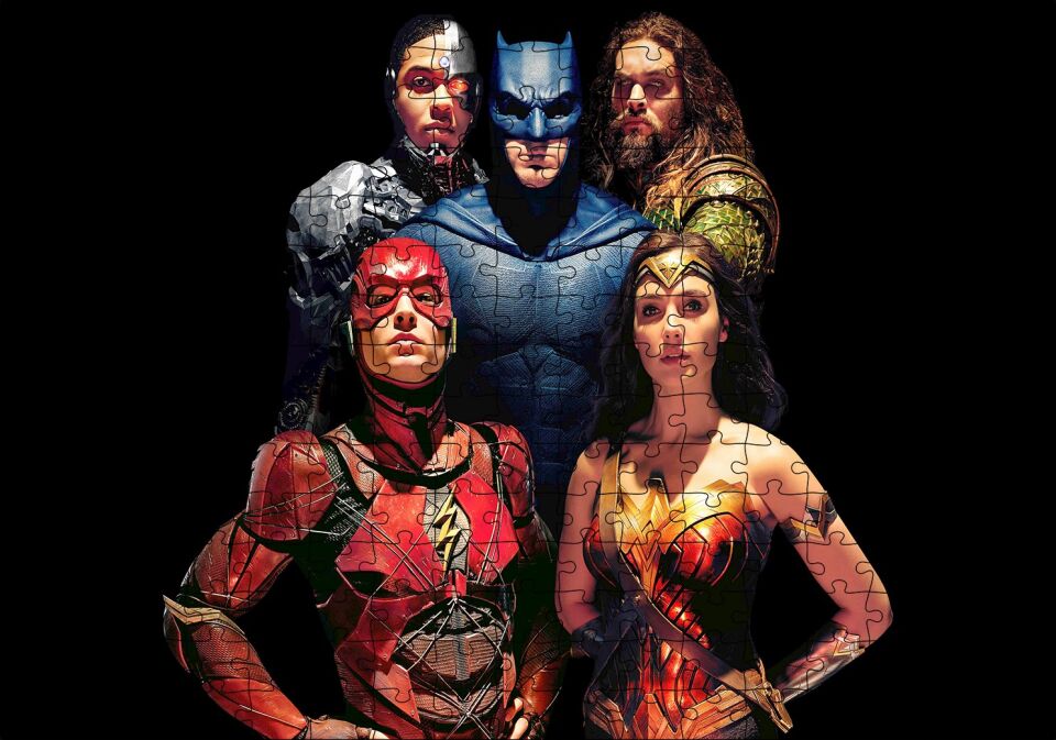 Adelet Ligi Batman Superman Wonder Woman Flash Ve Aquaman Görseli Puzzle Yapboz MDF Ahşap 255 Parça 34 cm X 49 cm