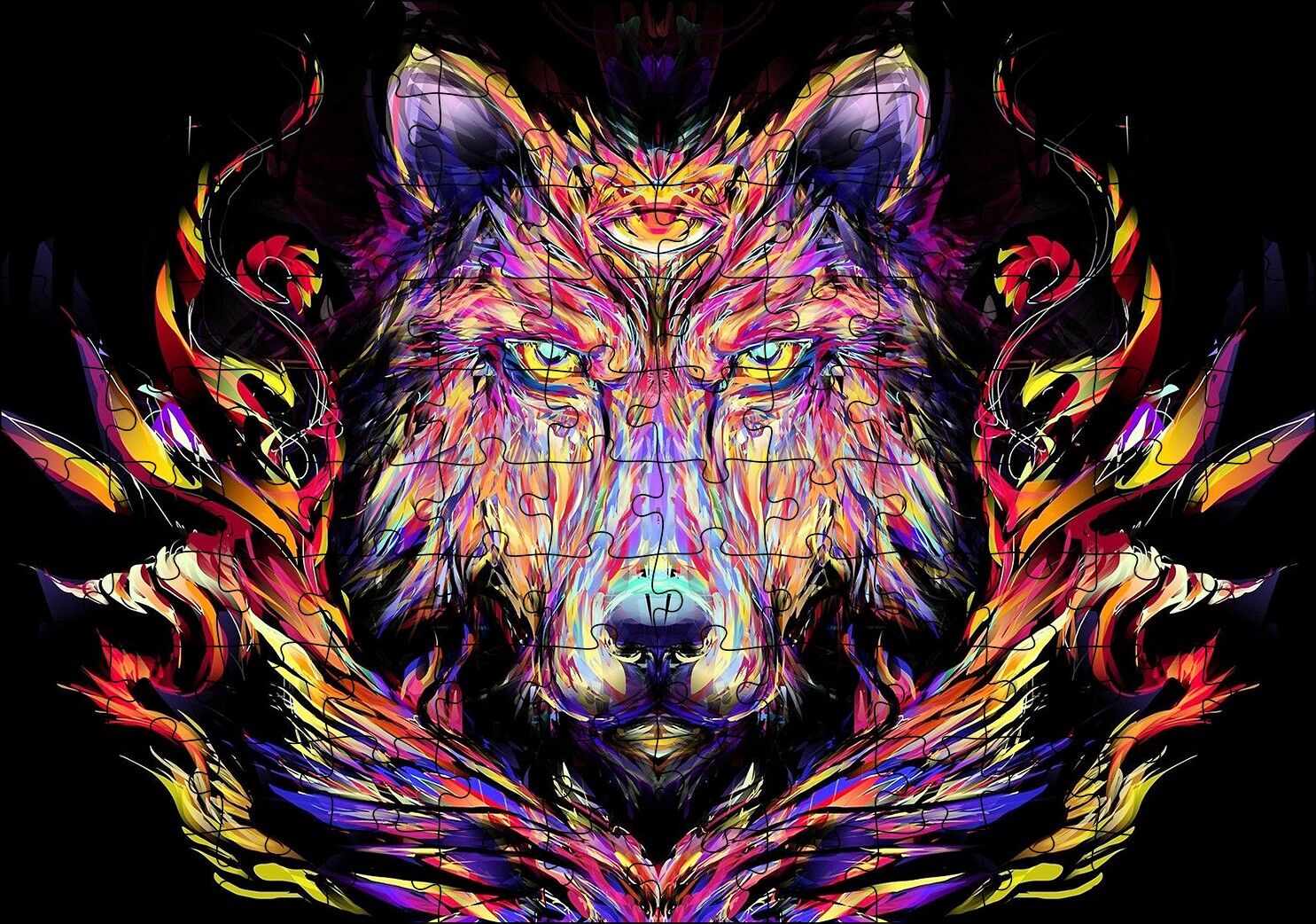 Dijital Çizim Kurt Görseli Puzzle Yapboz MDF Ahşap