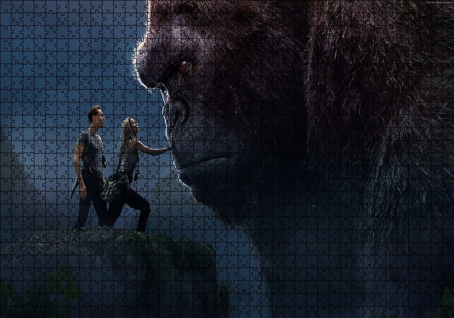 King Kong ve İnsanlar Puzzle Yapboz MDF Ahşap 1000 Parça 49 cm X 68 cm