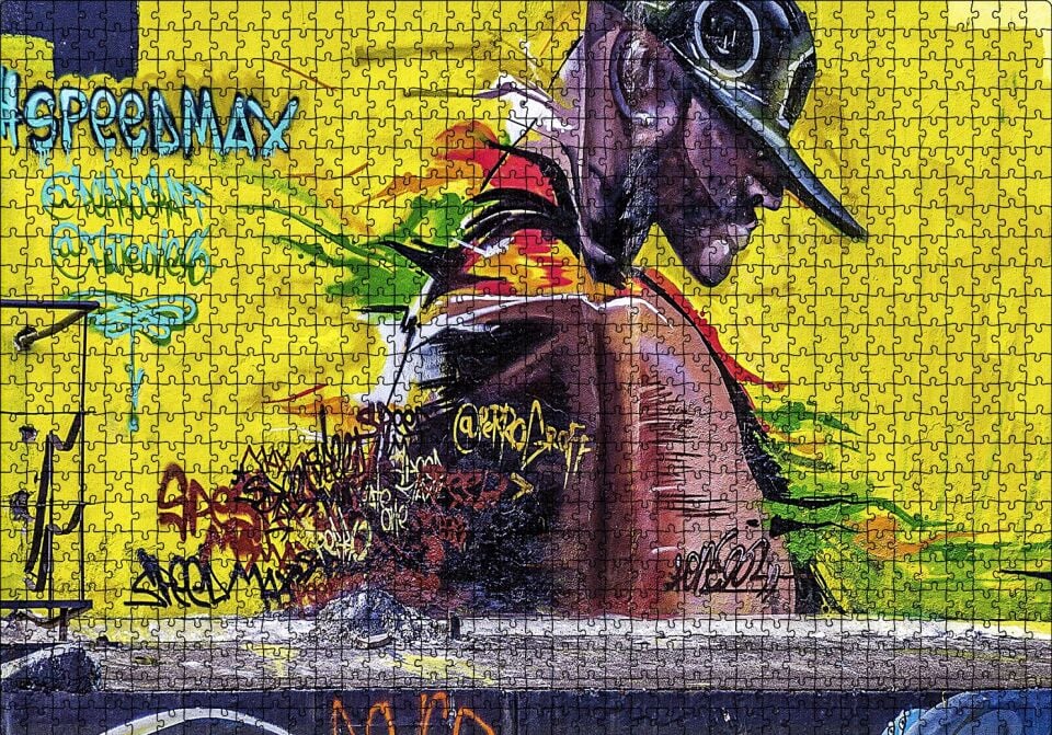Duvar Boyama Şapkalı Siyahi Puzzle Yapboz MDF Ahşap 1000 Parça 49 cm X 68 cm