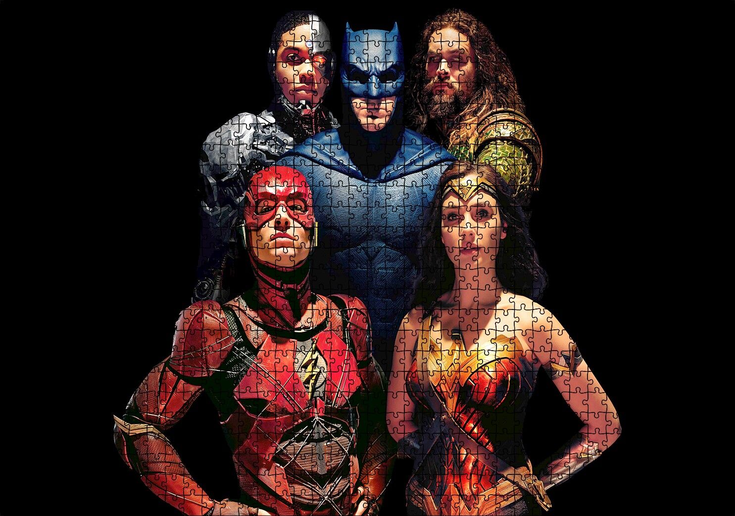 Adelet Ligi Batman Superman Wonder Woman Flash Ve Aquaman Görseli Puzzle Yapboz MDF Ahşap 1000 Parça 49 cm X 68 cm