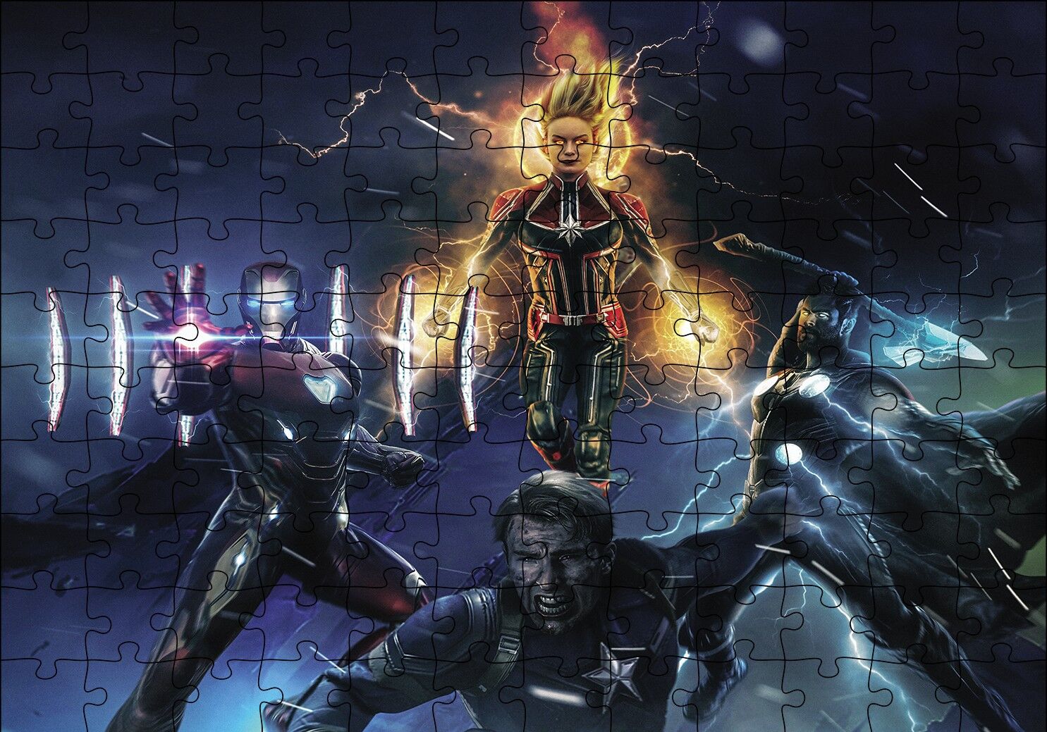 Avengers Captain Marvel Captain America Thor ve Iron Man Puzzle Yapboz MDF Ahşap